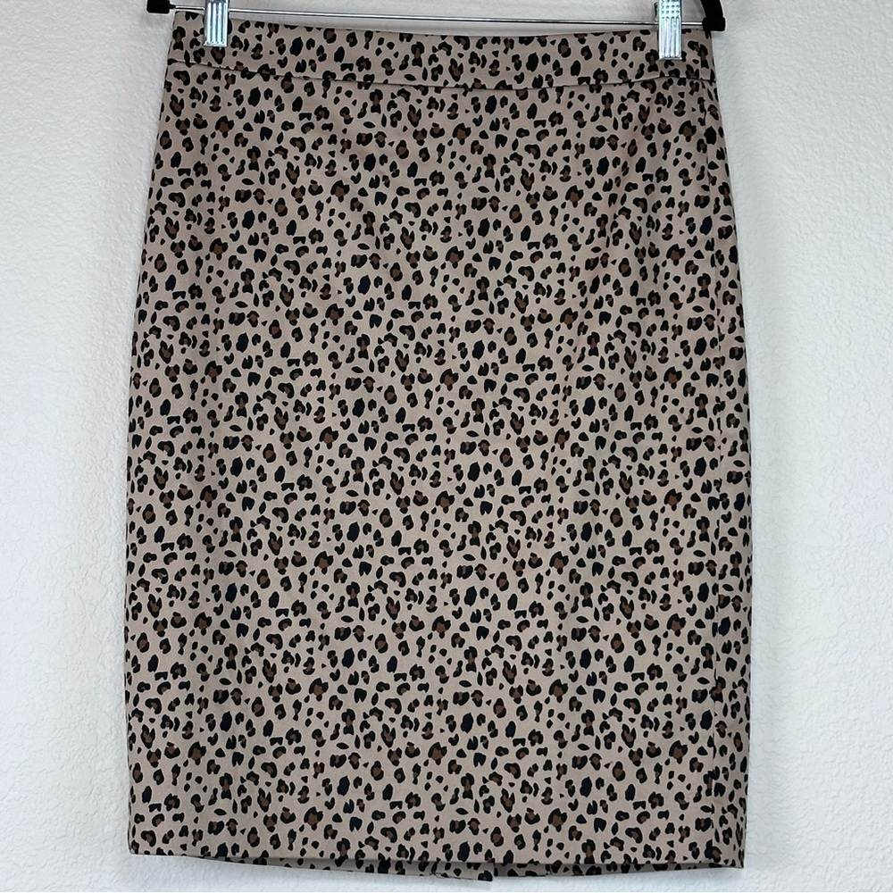 J. Crew No.2 Cotton Blend Fully Lined Leopard Print Pencil Midi Skirt‎ Size 6